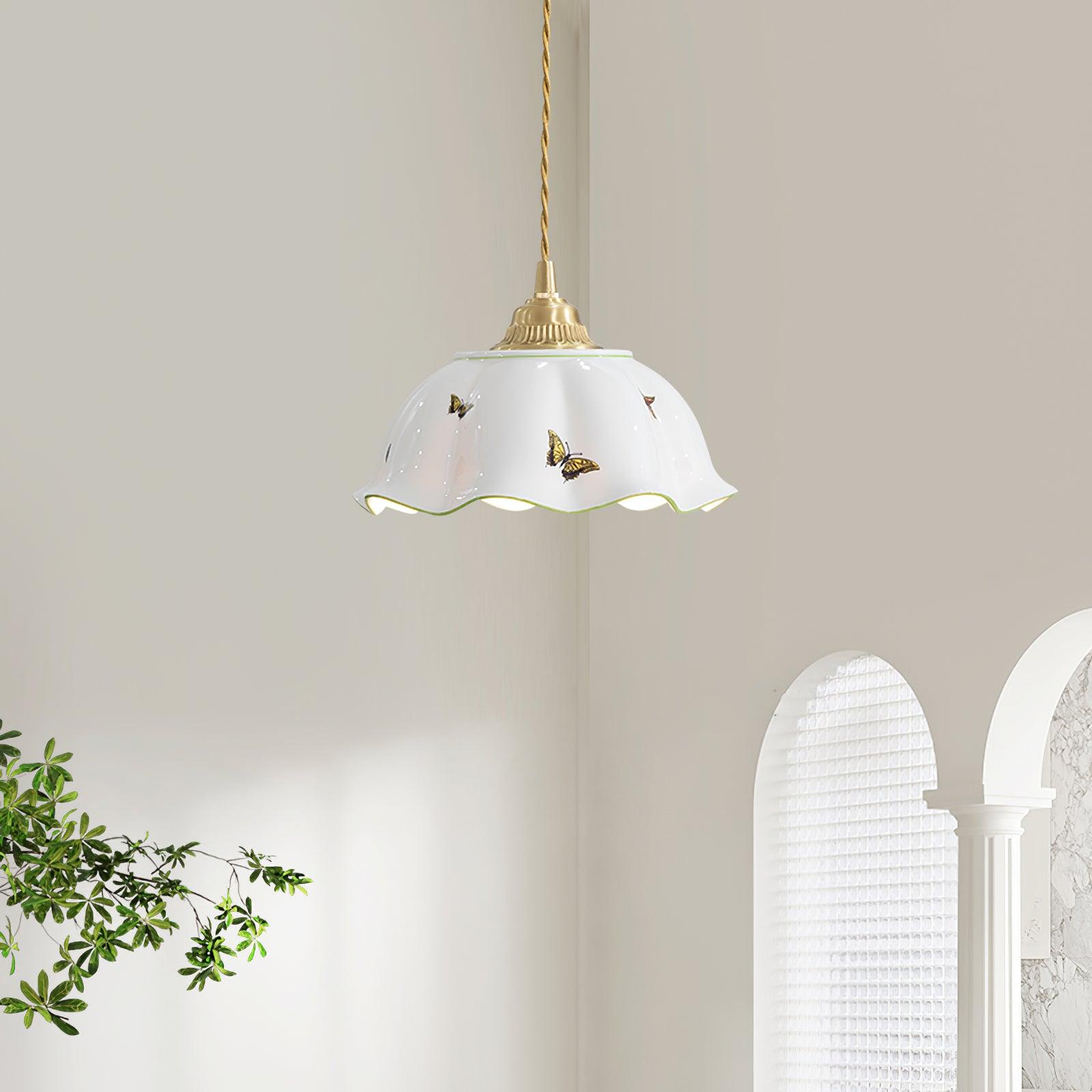 Retro Cream Style Ceramic Pendant Lamp
